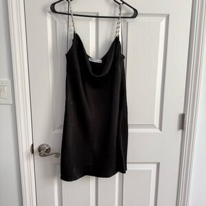Zara Black Satin Cowl Neck Slip Dress